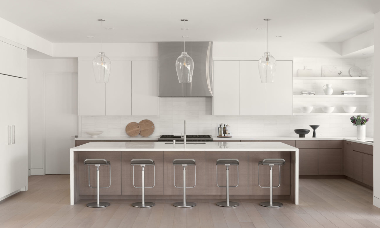 full view of kitchen island in Atherton modern home