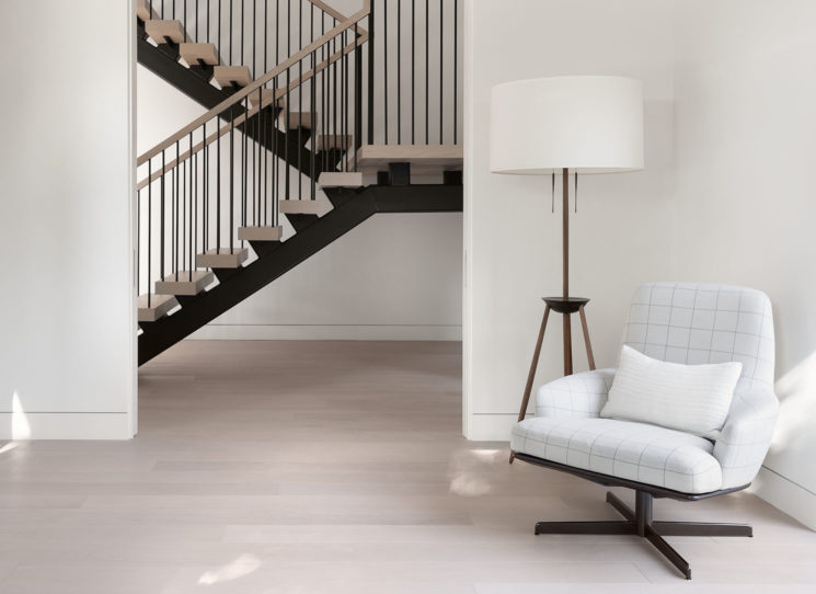 corner seating area and stairs in Atherton modern home
