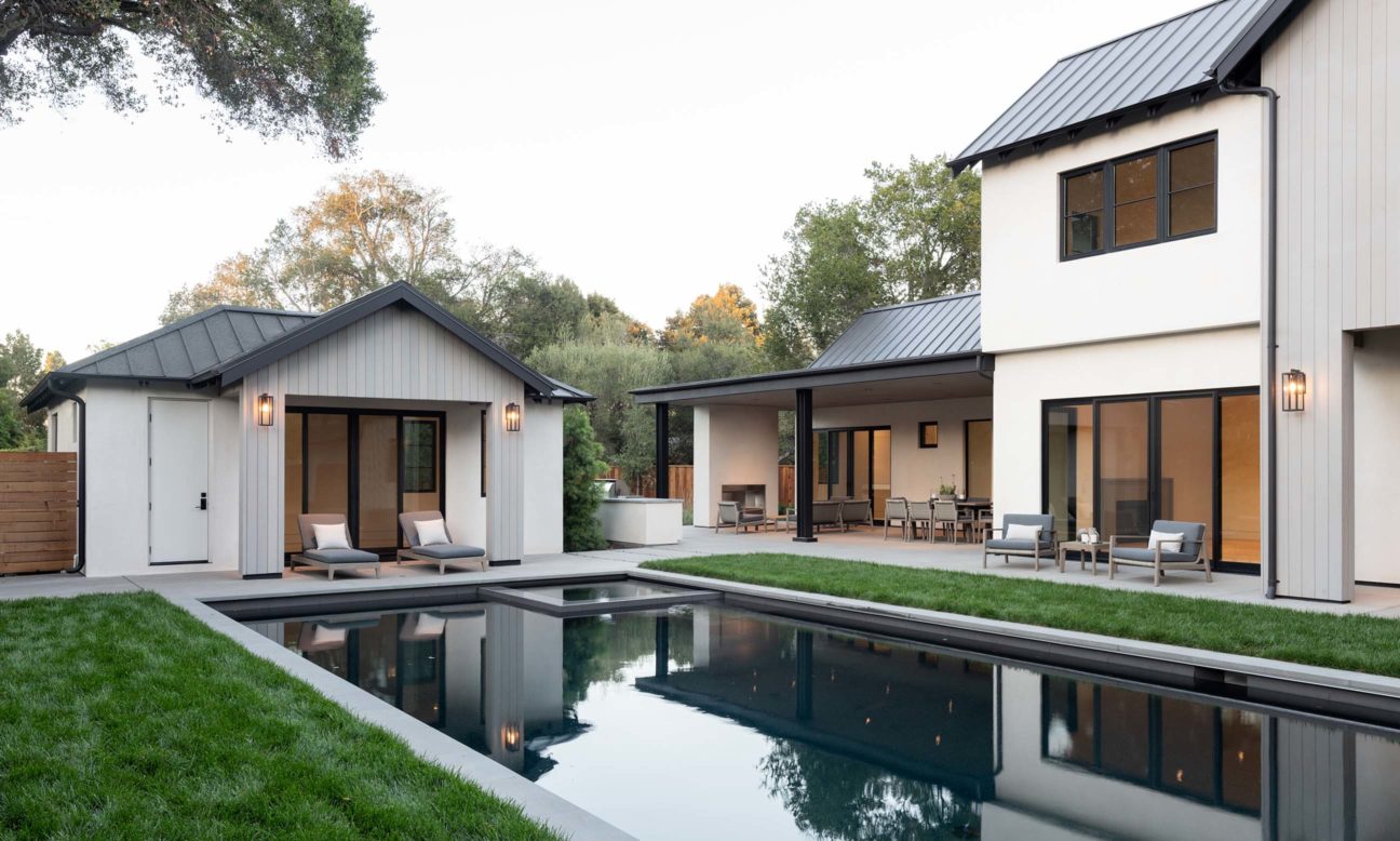 pool and exterior areas of Atherton custom home