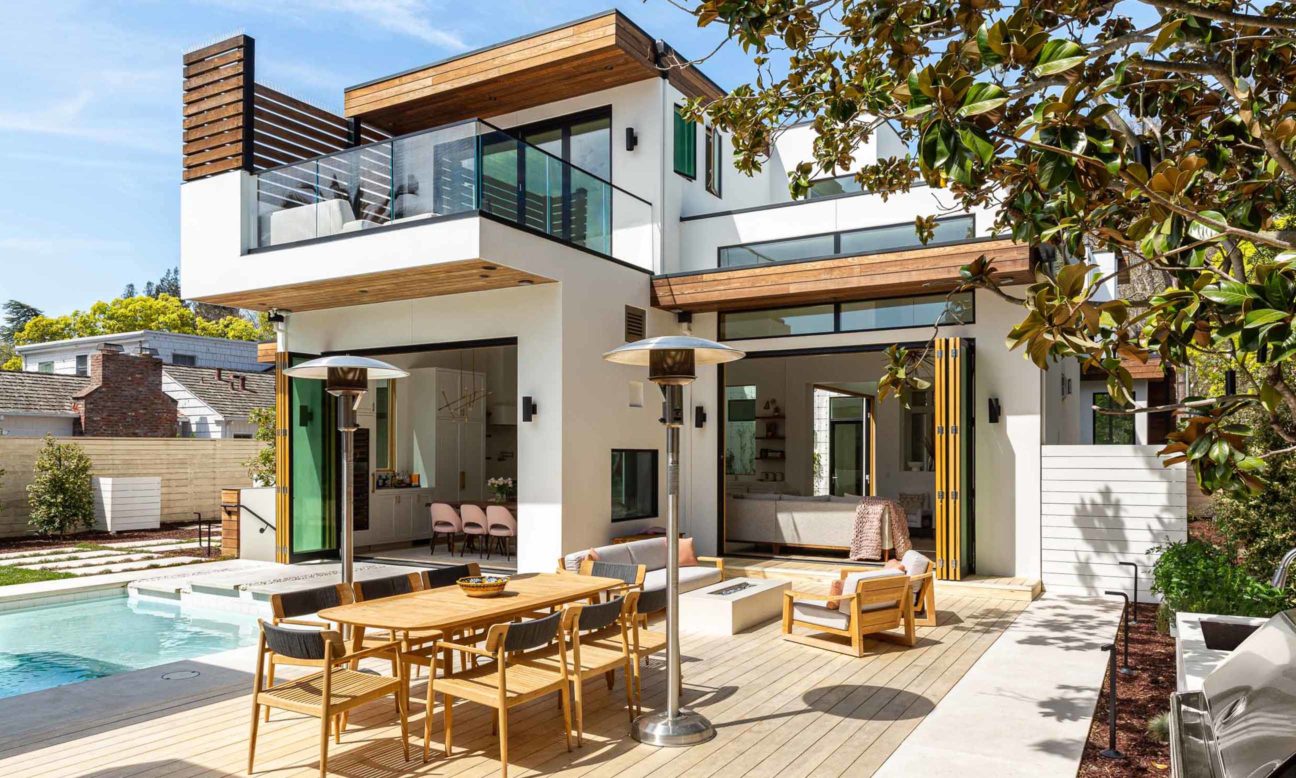 pool and outdoor space of warm modern home